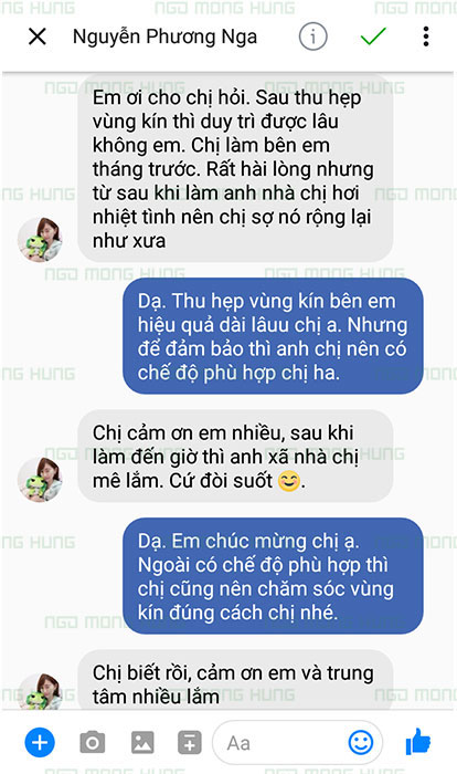 Thu nhỏ vùng kín tự nhiên - Phản hồi tin nhắn của chị em về hiệu quả thẩm mỹ tại Bệnh viện Ngô Mộng Hùng